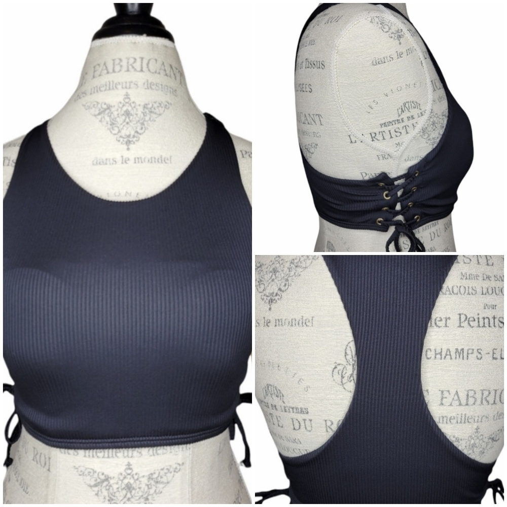 True Craft Juniors Black Ribbed Bikini Top Size L
